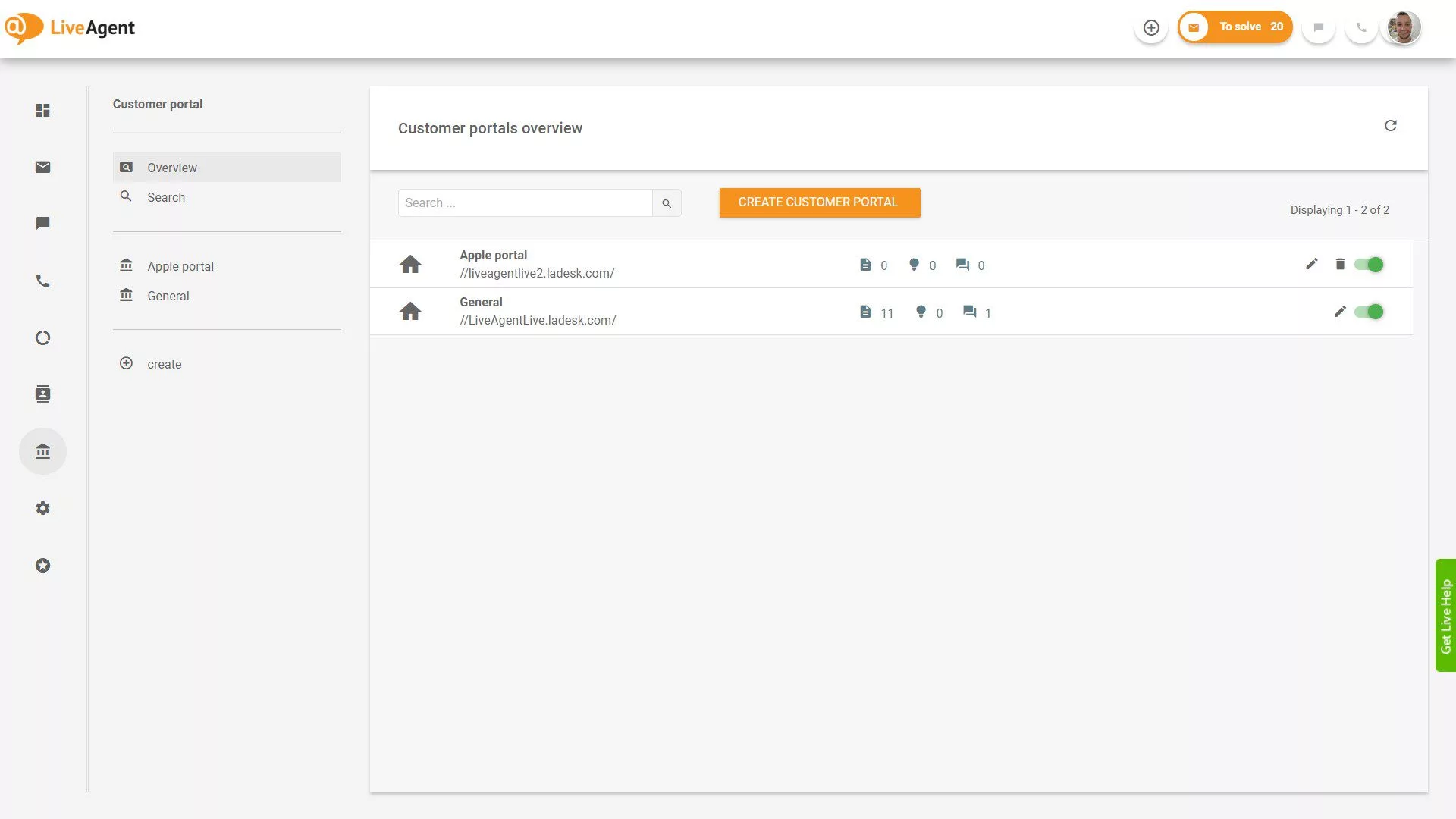 LiveAgent Tickets Übersicht in der Anwendung