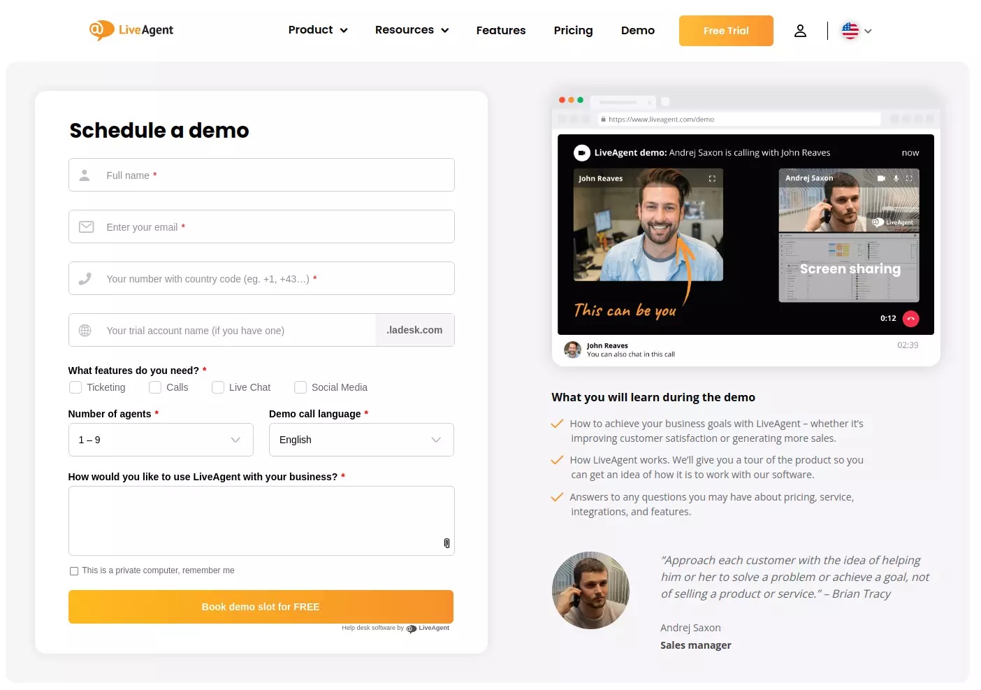 LiveAgent Demo planen