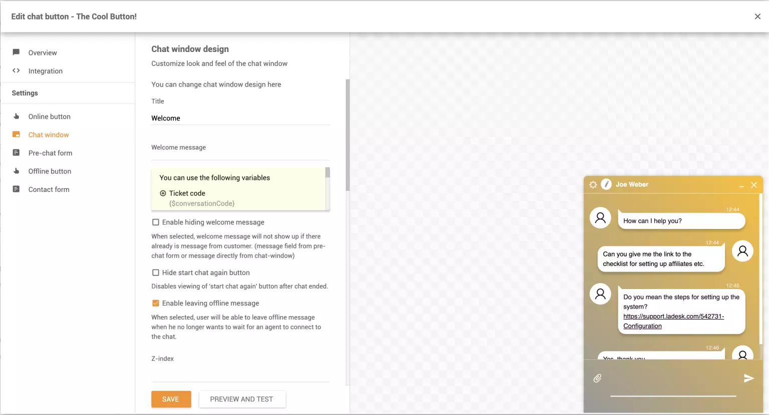 Chat-Fenster anpassen