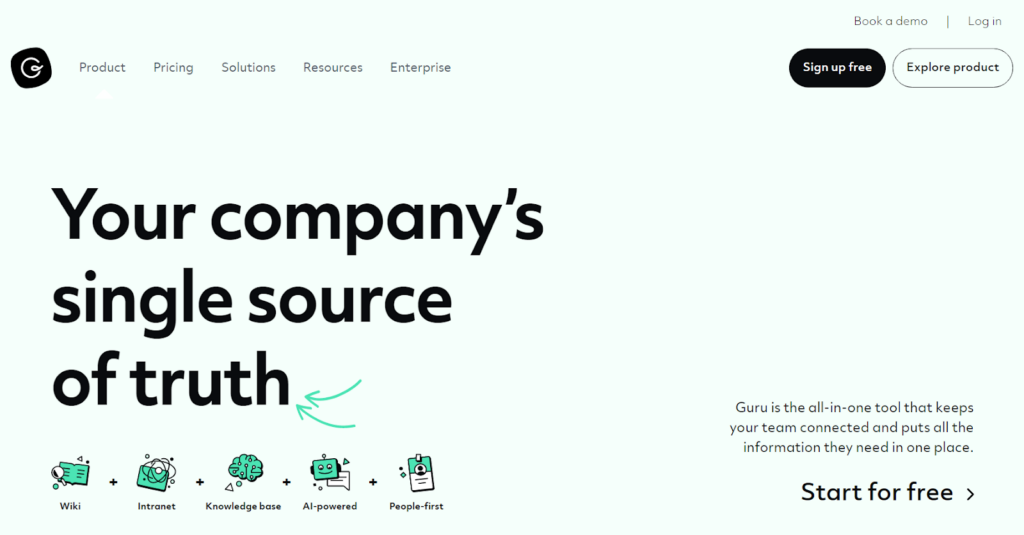 Auffälliger Wissensdatenbank-Bildschirm von Guru