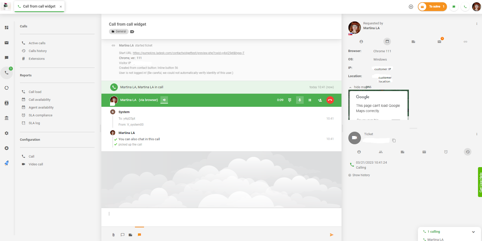 LiveAgent Anruf aus Call-Widget