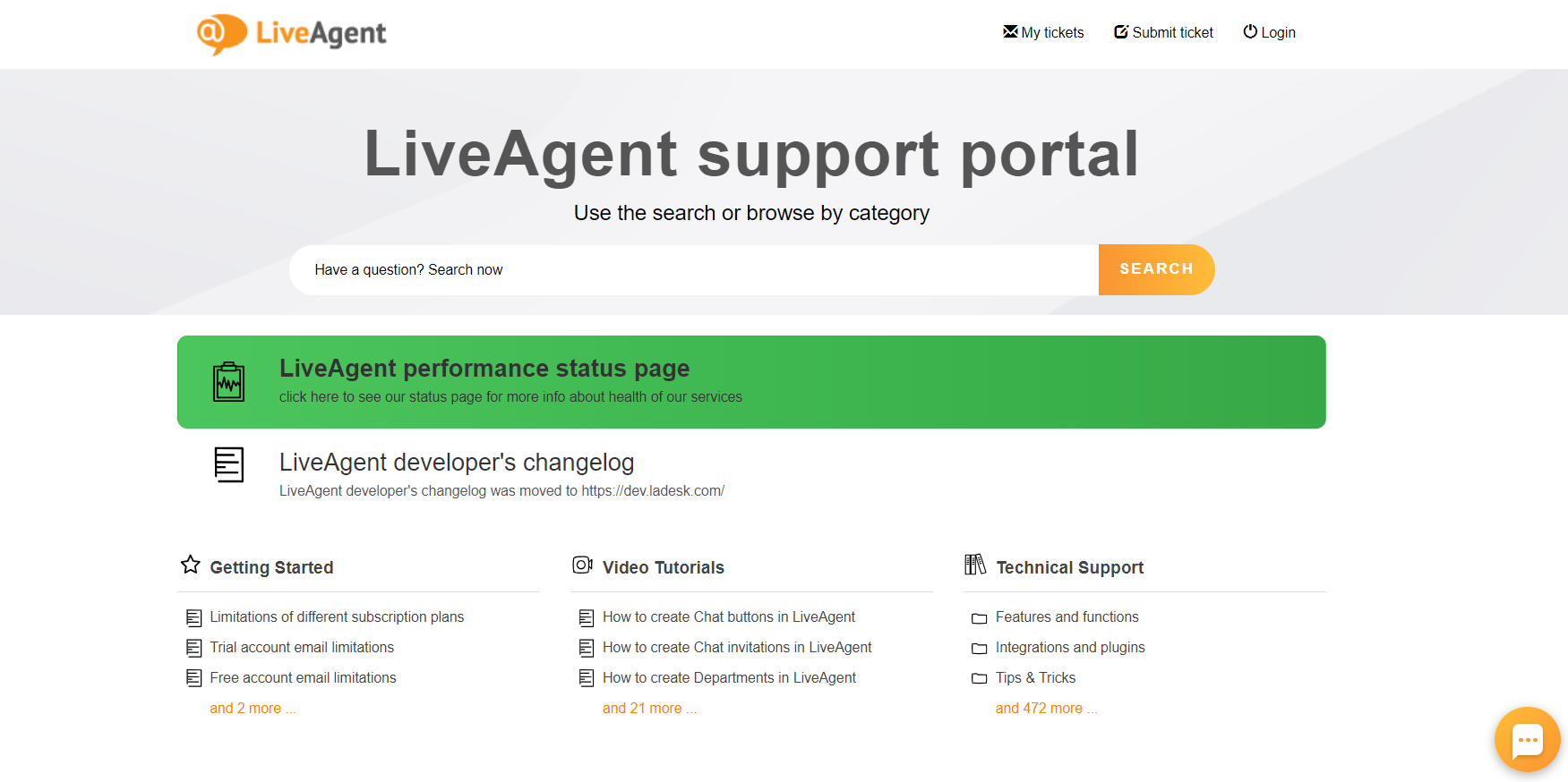 Ein Screenshot des LiveAgent-Support-Portals