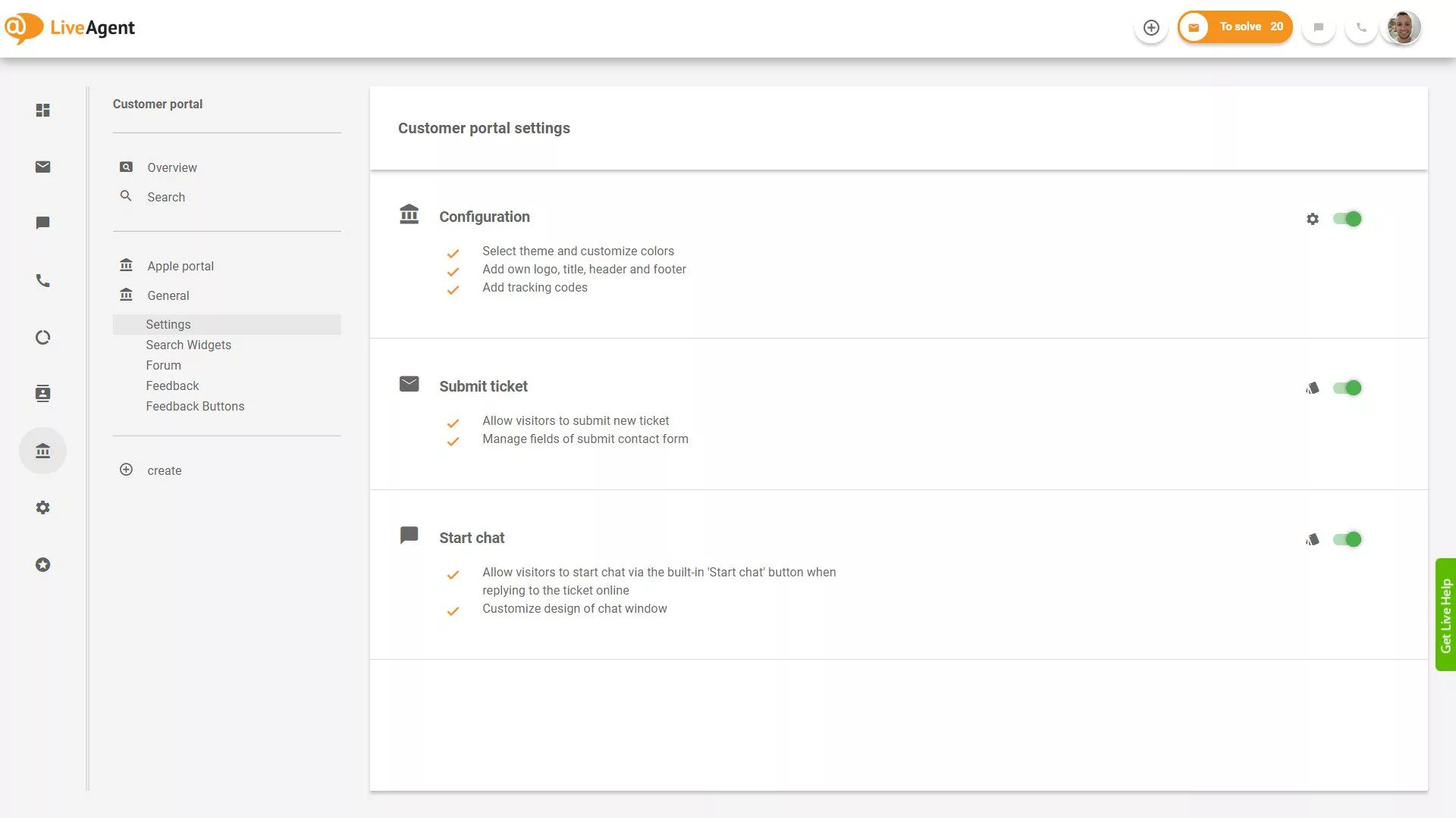LiveAgent Tickets Übersicht in der Anwendung