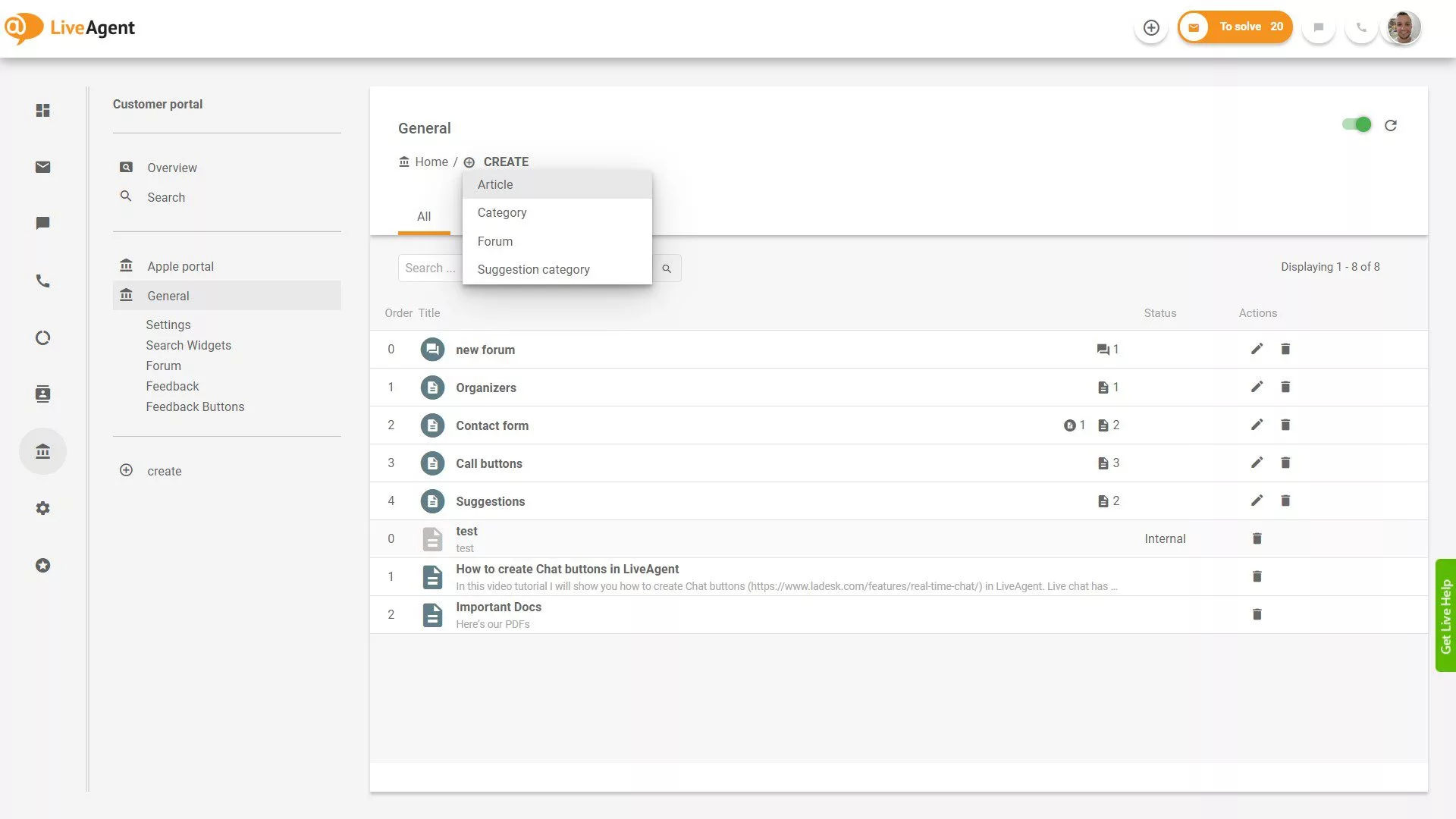 LiveAgent Tickets Übersicht in der Anwendung