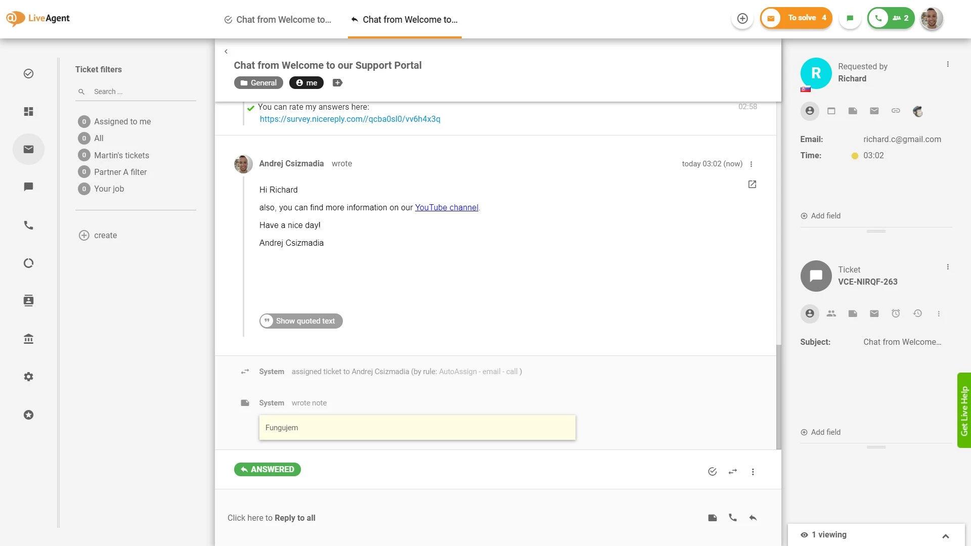Übersicht der Ticketing-Schnittstelle in LiveAgent.