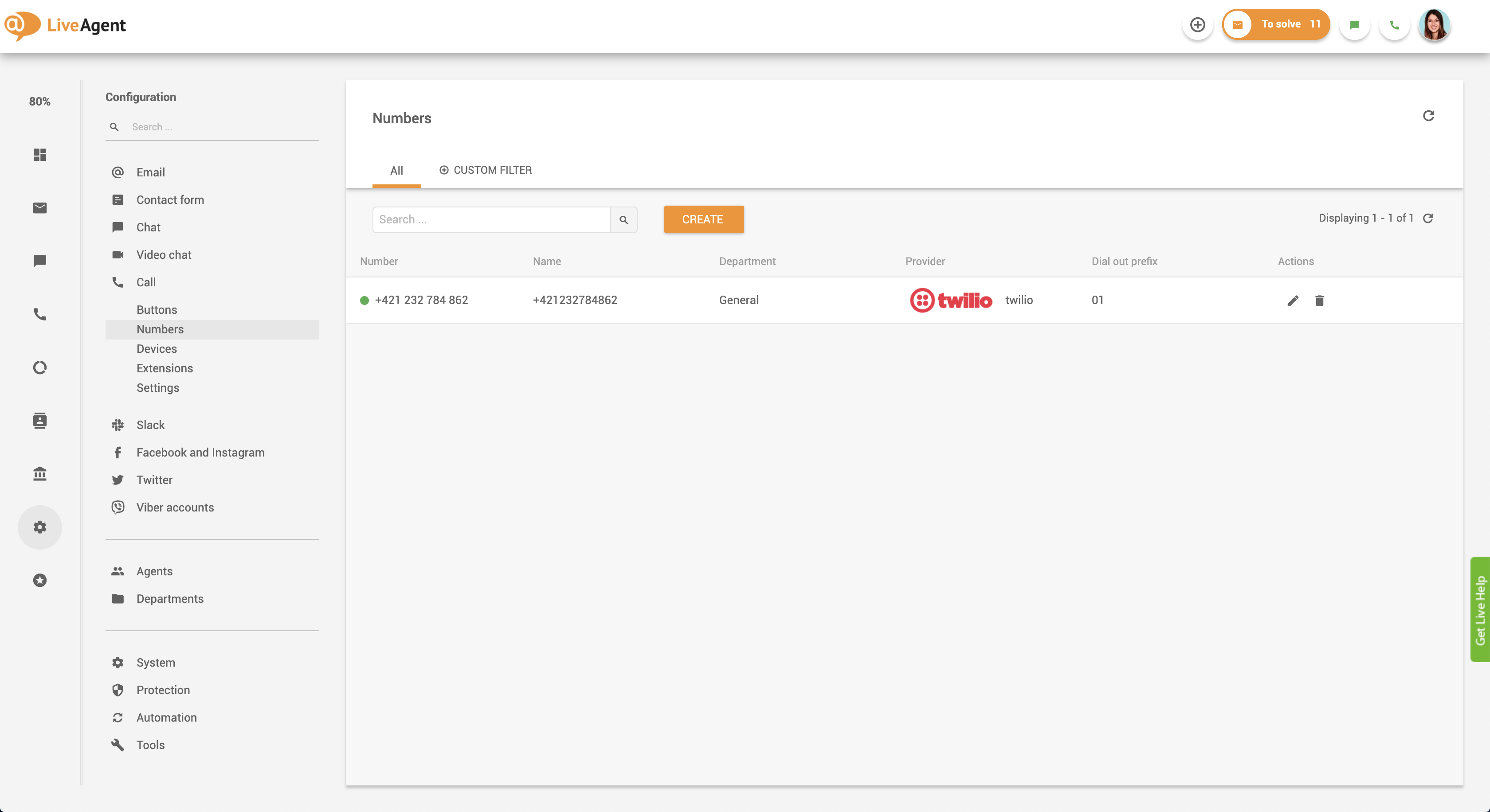 Rückruf-Einrichtung in LiveAgent - Telefonnummer verbinden