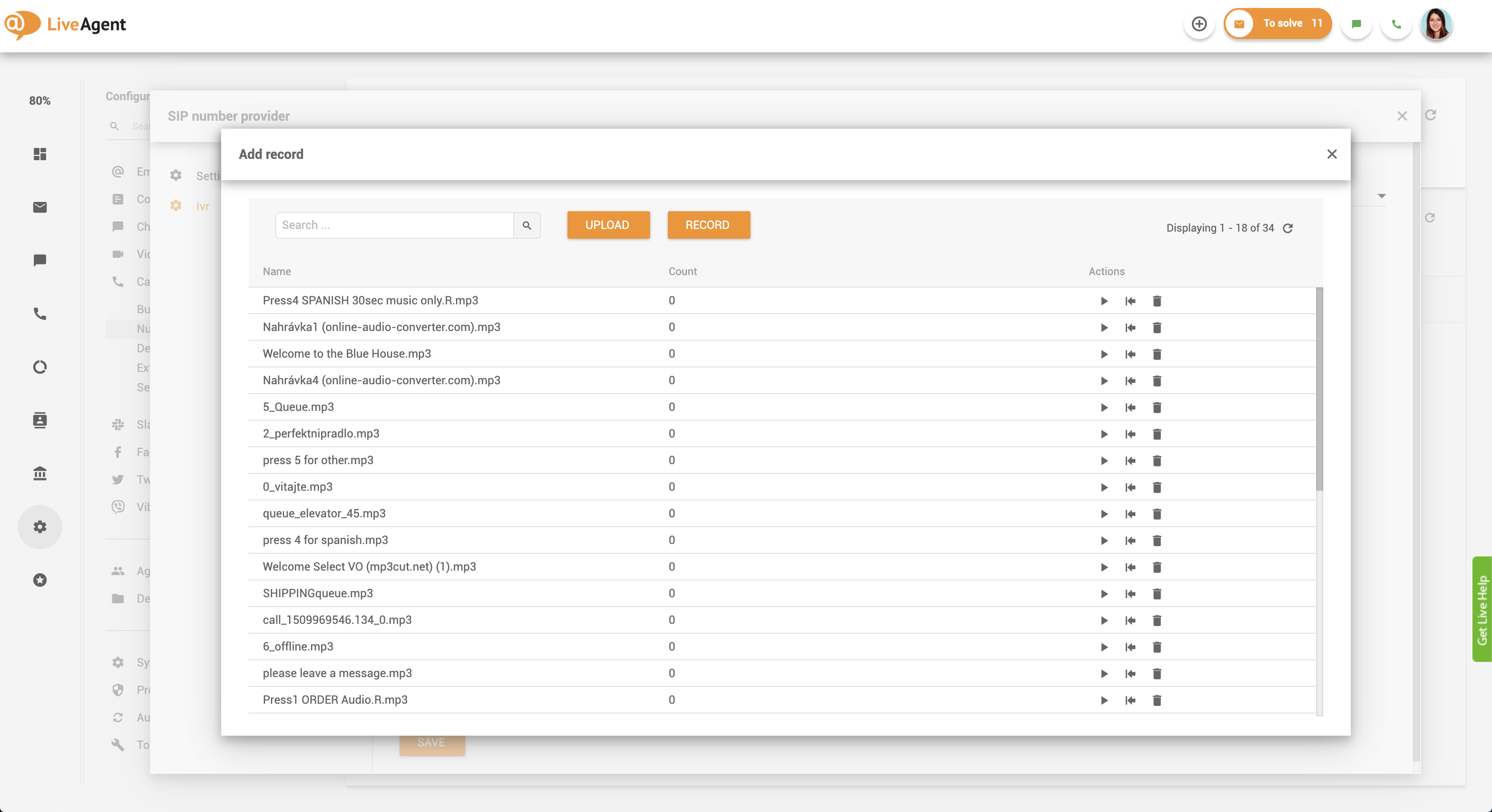 Rückruf-Einrichtung - IVR-Nachrichten in LiveAgent