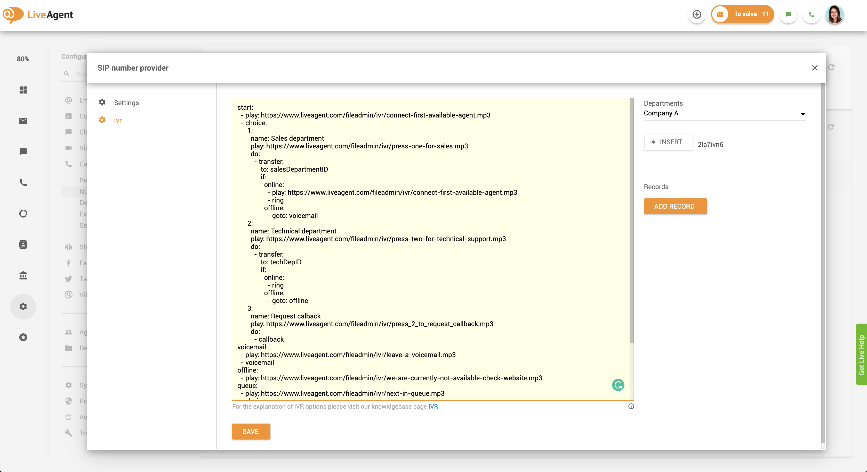Rückruf-Einrichtung - IVR-Skript in LiveAgent