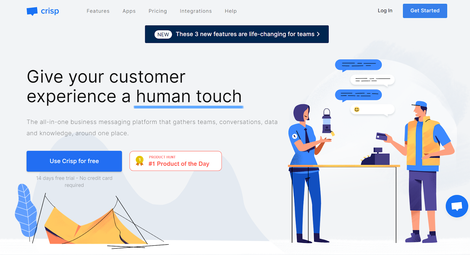 Crisp Homepage, eine Help Scout Alternative für Help Desk Software