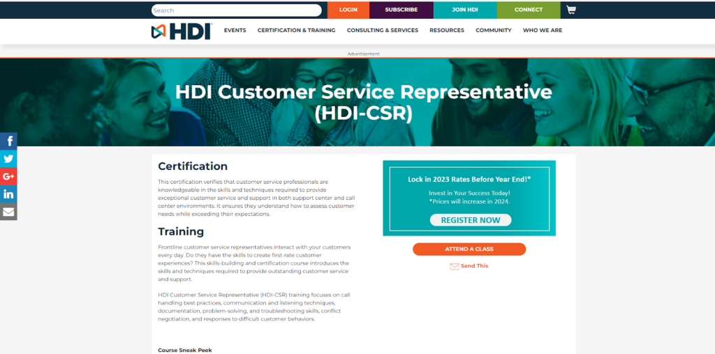 HDI Customer Service Representative Kurs