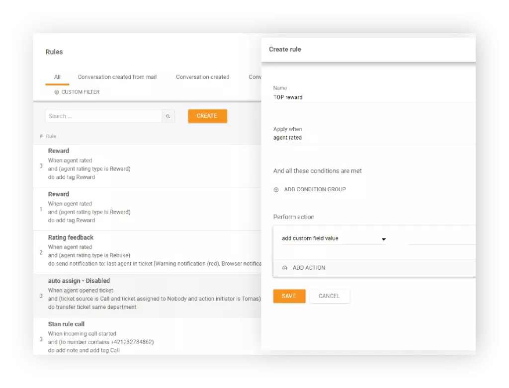 Beispiel der Rules-Funktion von LiveAgent