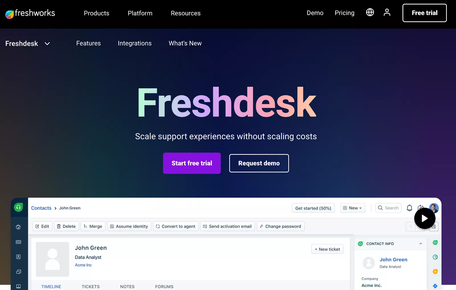 Screenshot der Freshdesk-Software-Homepage
