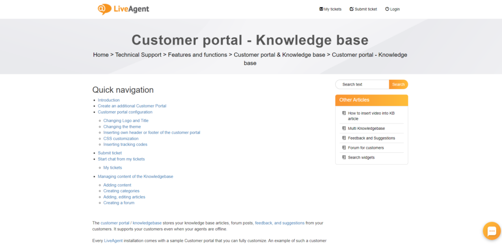 LiveAgent's customer portal/knowledge base guide