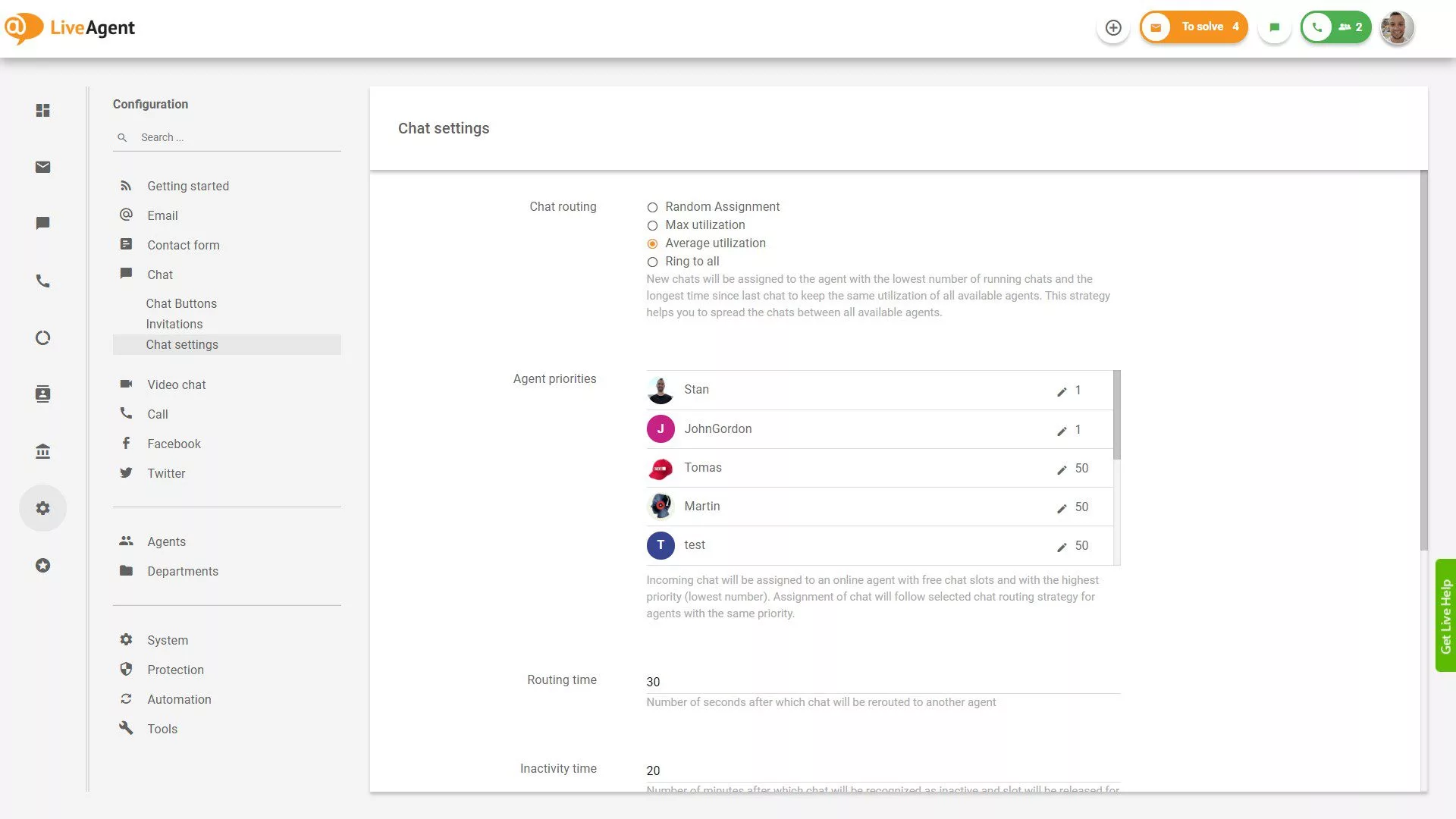 LiveAgent Chat-Einstellungen