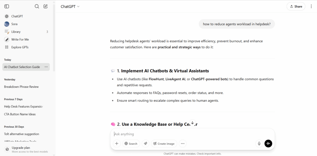 ChatGPT-Übersicht des Gesprächs
