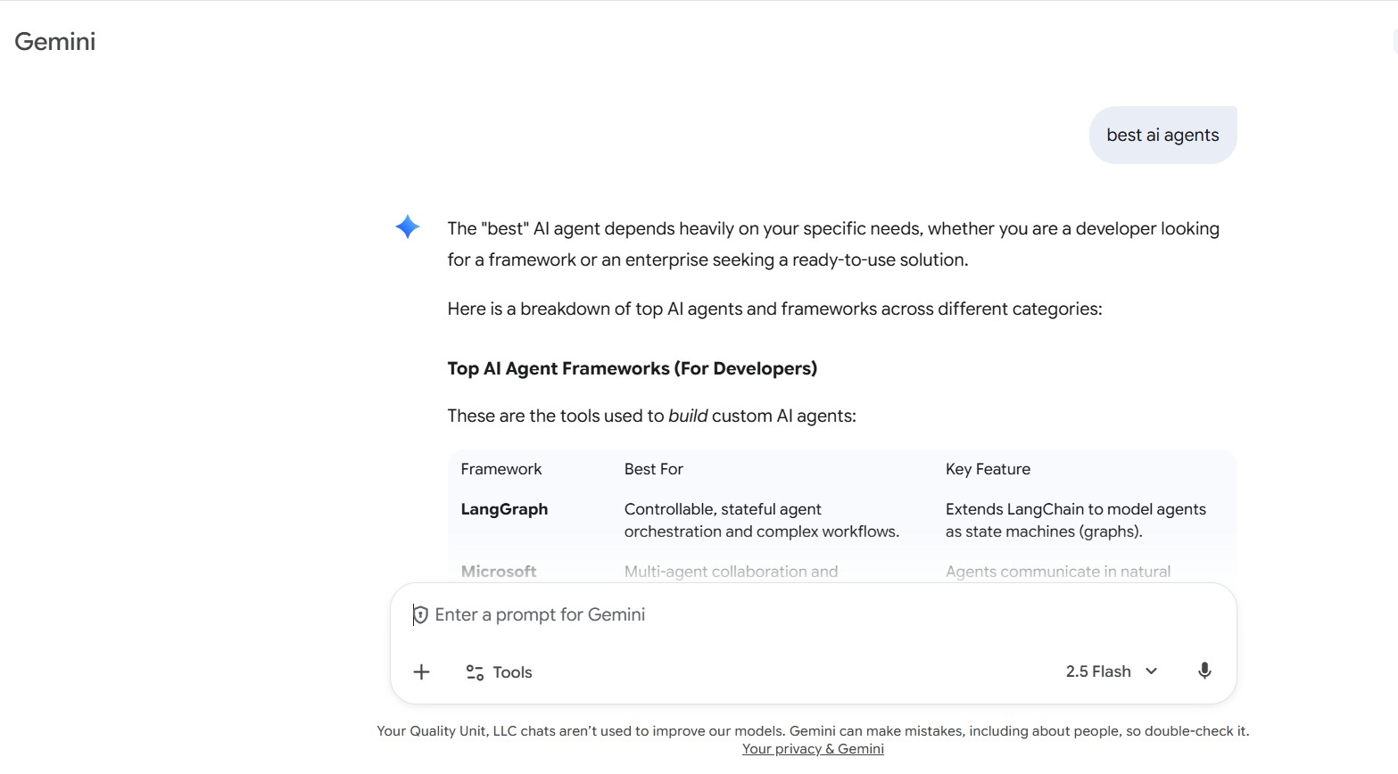 Google Gemini KI-Chatbot-Schnittstellenfenster