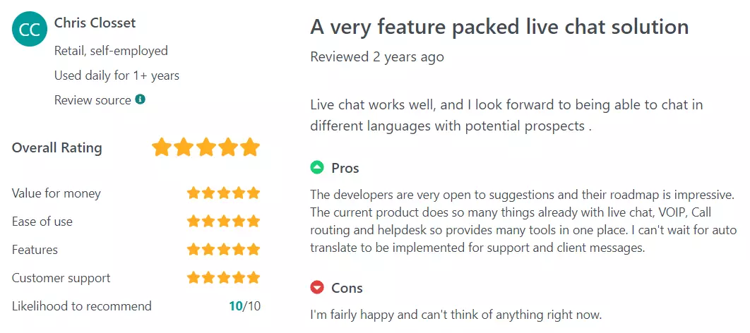 GetApp LiveChat Bewertung