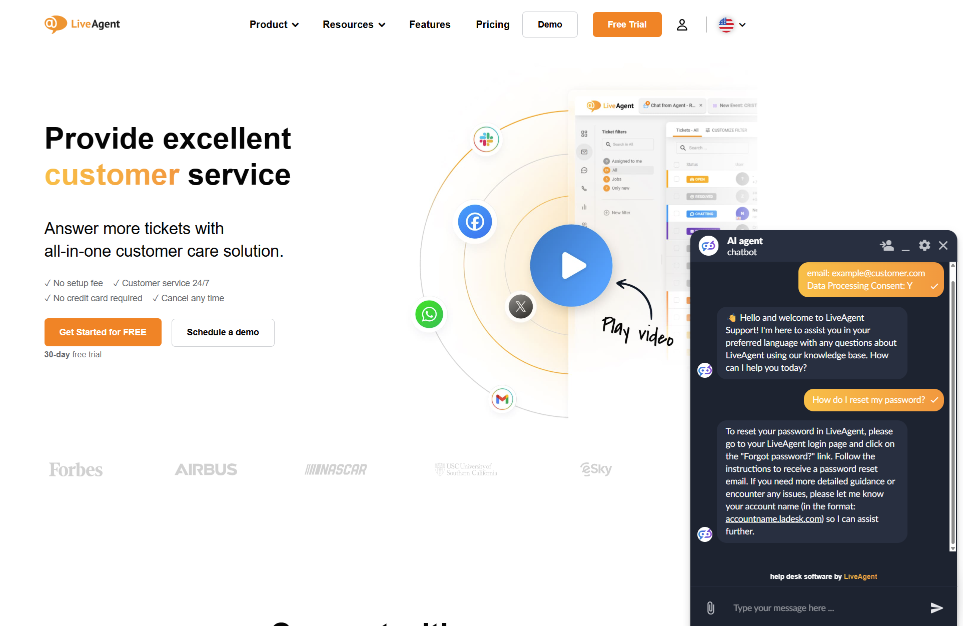 LiveAgent KI-Chatbot-Chat-Gespräch auf der LiveAgent-Seite