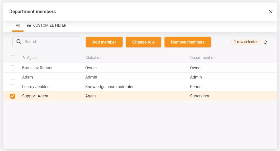 Screenshot der Abteilungseinstellungen mit mehreren Konfigurationsoptionen