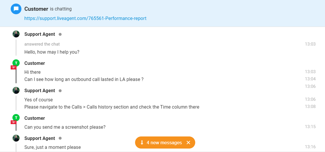 Screenshot eines Chats mit einer Benachrichtigung über ungelesene Nachrichten
