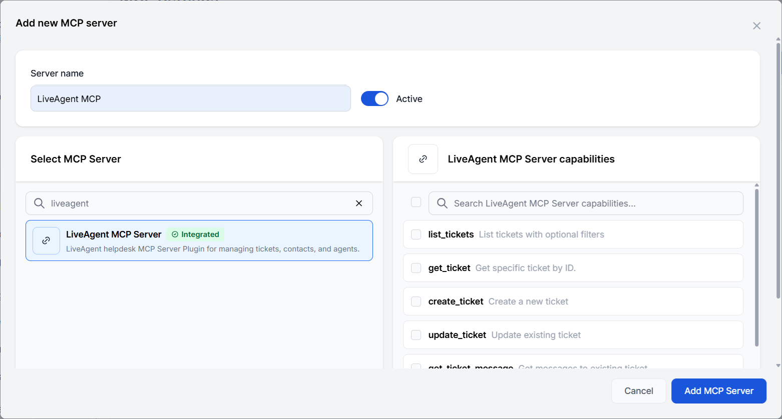 Ein neuer MCP-Server Liveagent wurde zu FlowHunt hinzugefügt