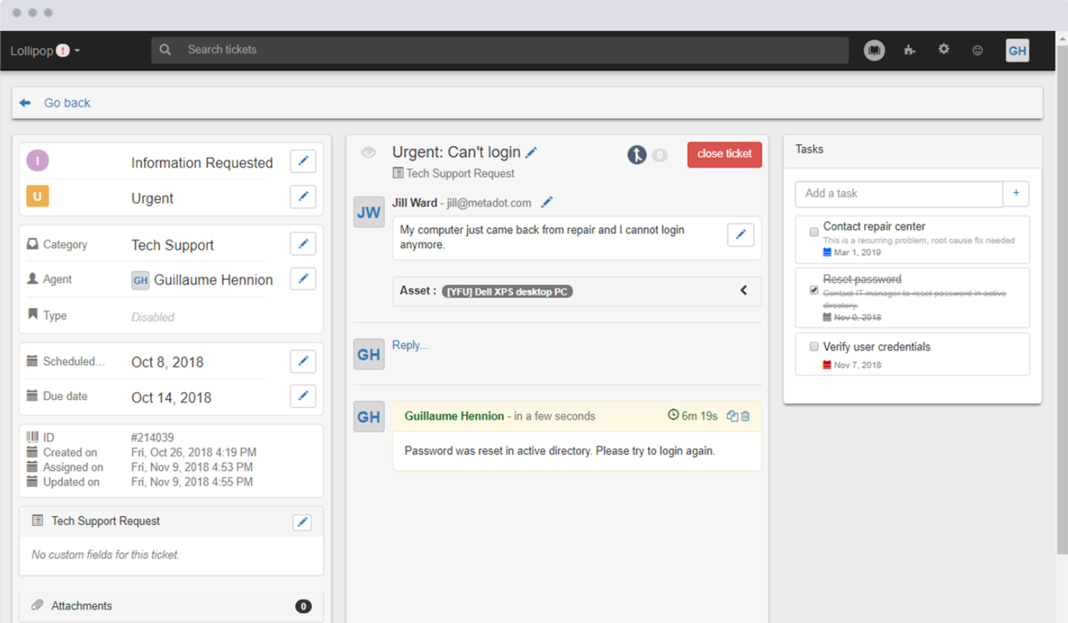 Mojo IT Helpdesk Ticket-Aufgaben