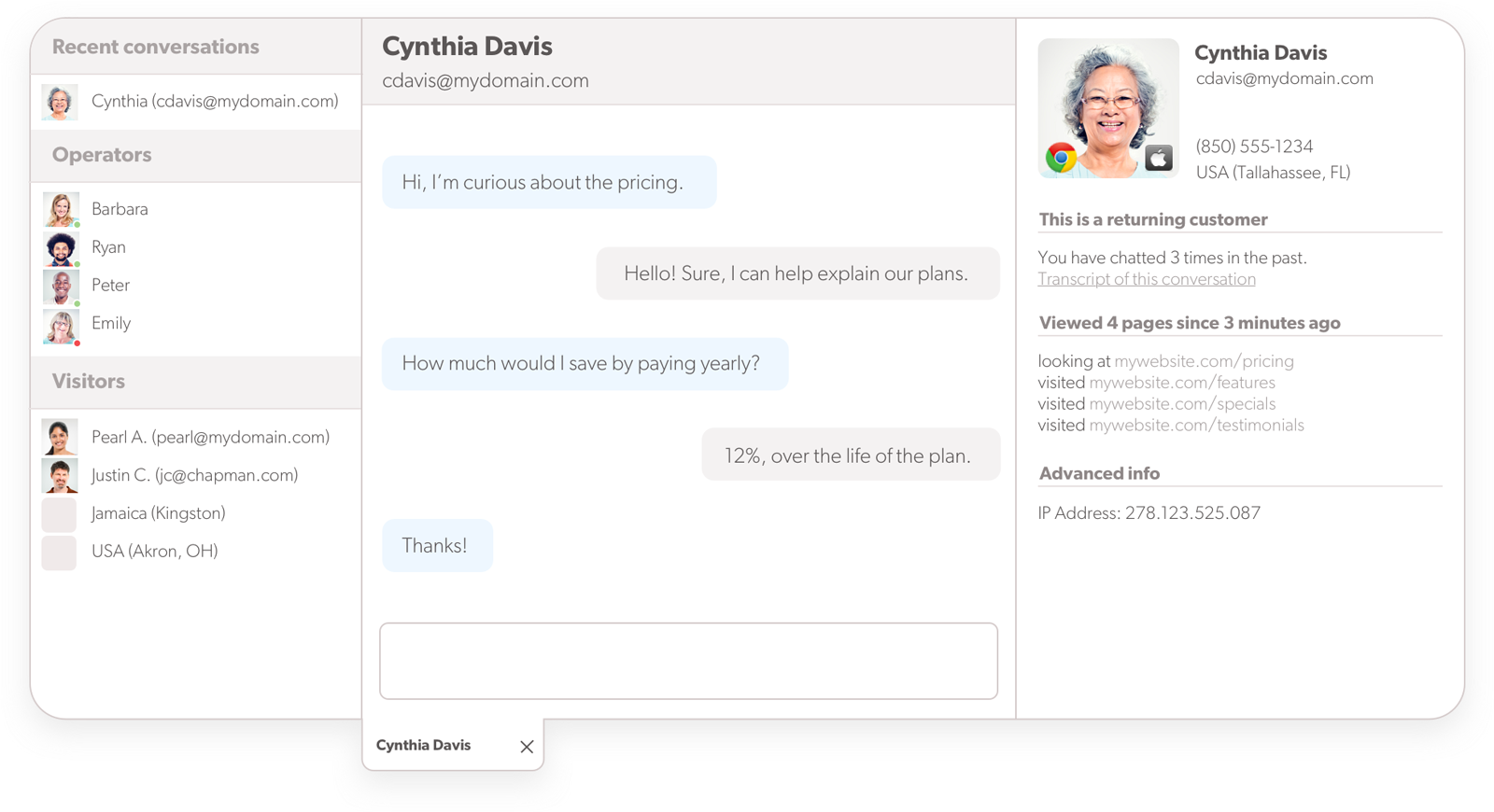 Agent-Ansicht des laufenden Live Chat Olark Live-Chat-Software