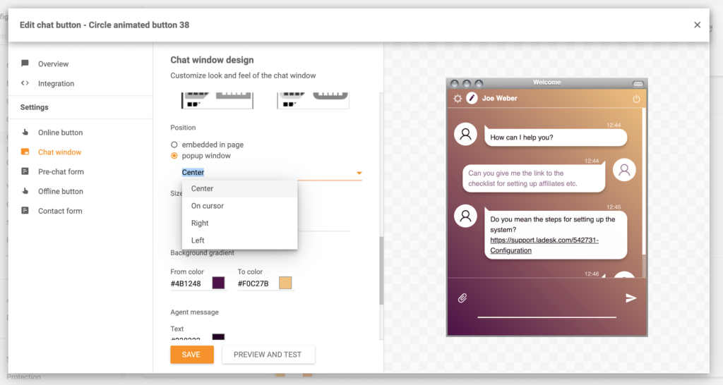 Popup-Fenster-Funktion LiveAgent