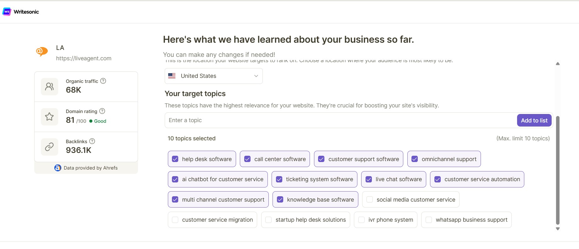Writesonic KI-Website-SEO-Audit-Übersicht
