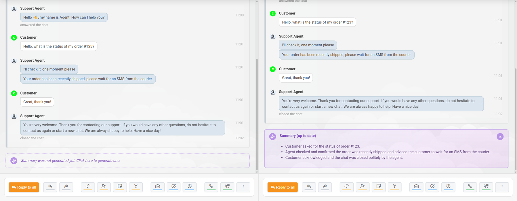 LiveAgent KI-Ticket-Zusammenfassung für eine Chat-Unterhaltung