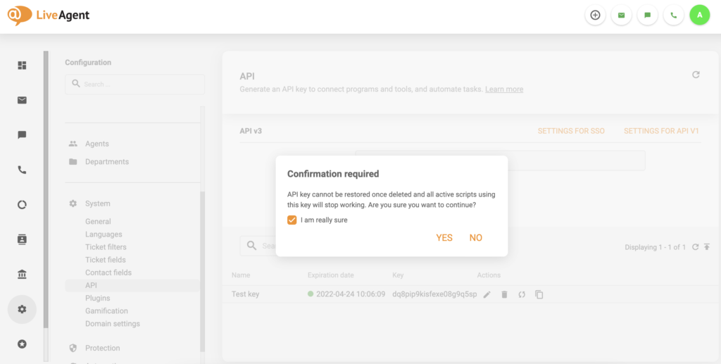 API v3-Entfernungsbestätigung mit einem Kontrollkästchen