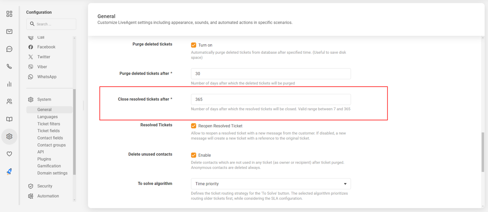 Automatische Schließung von gelösten Tickets Funktion
