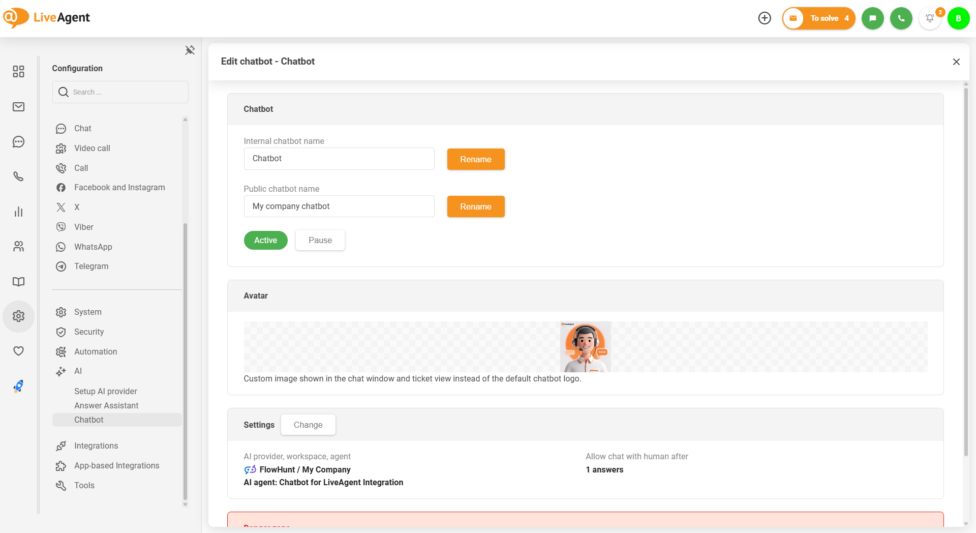LiveAgent KI-Chatbot mit benutzerdefinierten Avatar-Bild-Upload