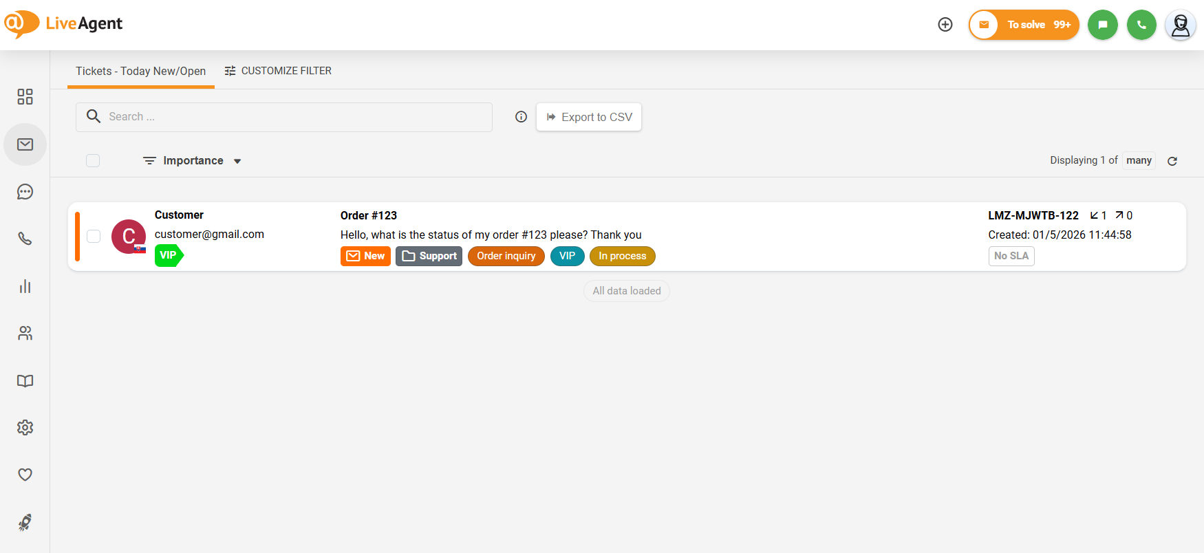 Die Option zum Ausklappen des linken Seitenmenüs