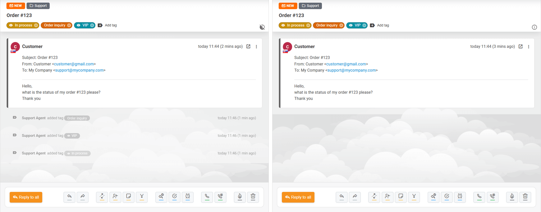 Option zum Ausblenden von Systemmeldungen in einem Ticket
