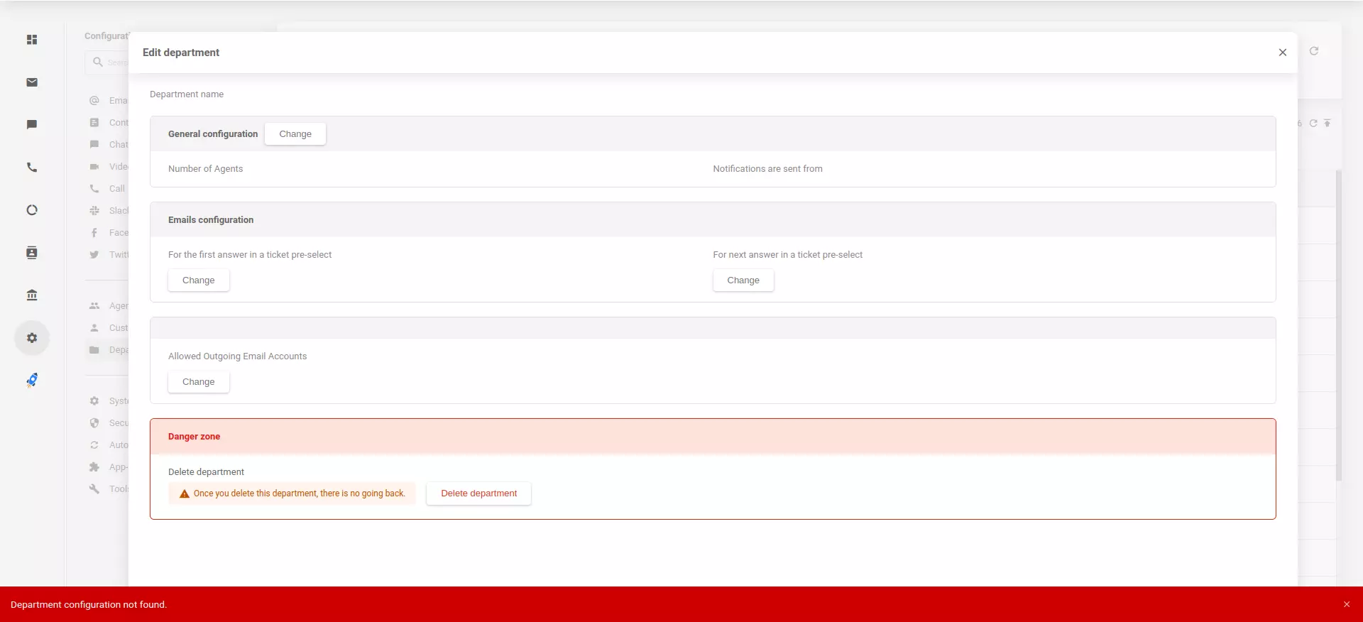 Konfigurationen migrierter Abteilungen nicht gefunden in LiveAgent-App