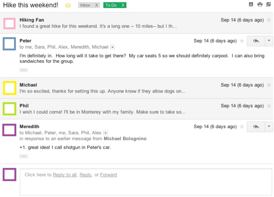 Ein Beispiel eines organisierten E-Mail-Threads