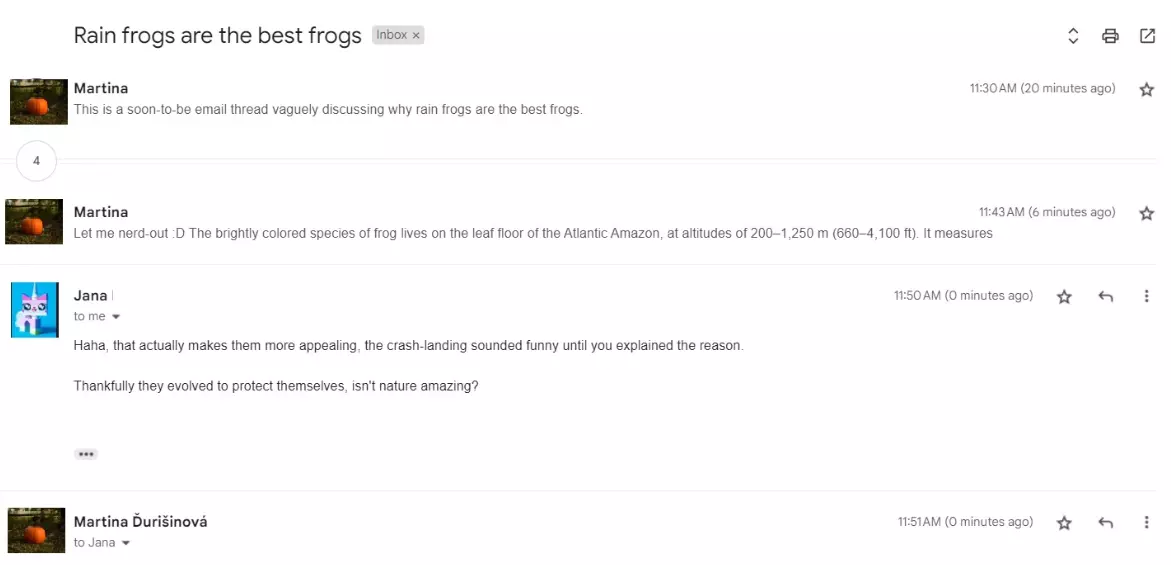 Ein E-Mail-Thread bestehend aus mehreren Nachrichten, die das gleiche Thema diskutieren.