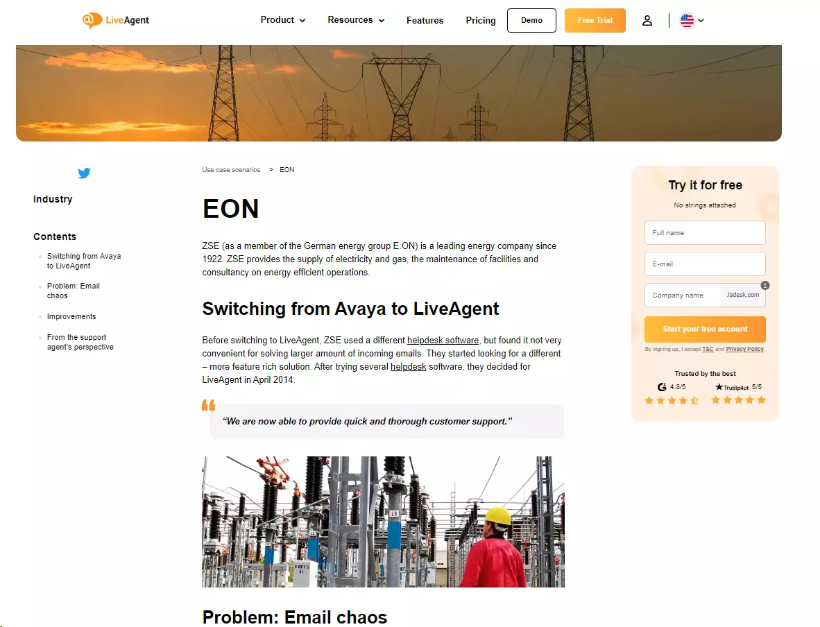 EON – ein Energieversorger nutzt LiveAgent, um große Mengen an Kundenanfragen aus einem Kanal zu bewältigen