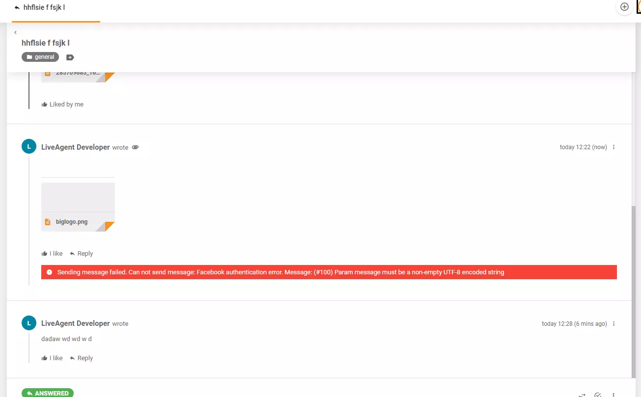 Fehlermeldung beim Posten eines Bildes auf Facebook über LiveAgent
