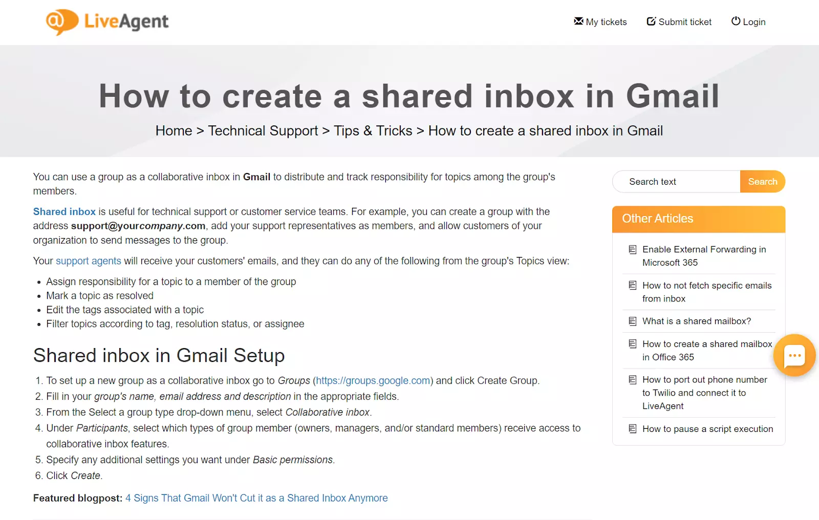 How to create a shared inbox in Gmail - LiveAgent's guide