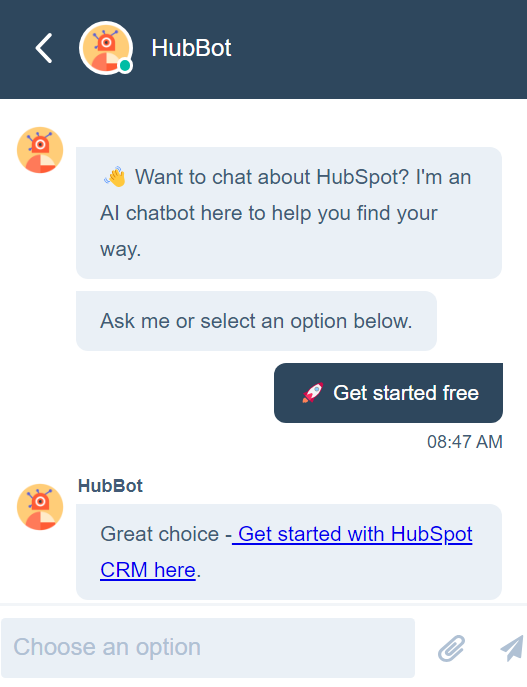 Bild zeigt, wie eine Live-Chat-Konversation durch HubSpot aussieht