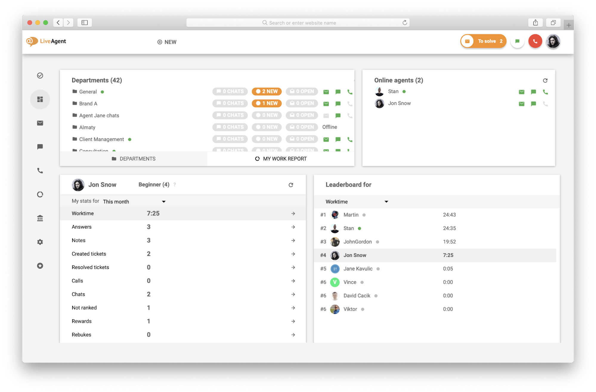 LiveAgent-Benutzeroberfläche