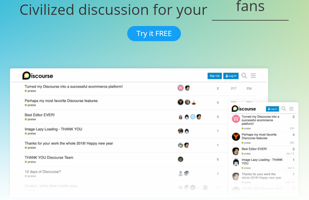 Discourse-Benutzeroberfläche