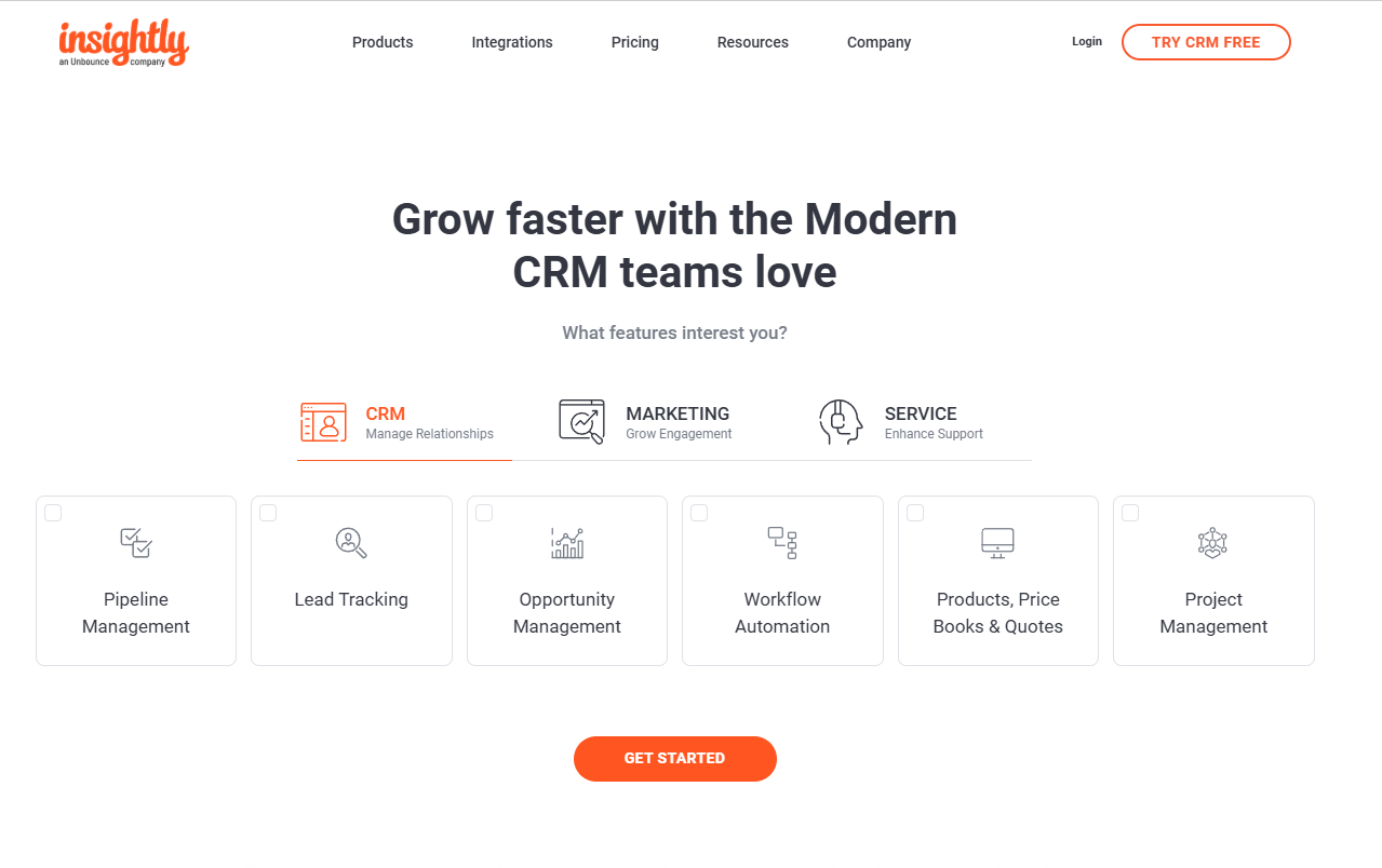Insightly CRM-Homepage-Screenshot