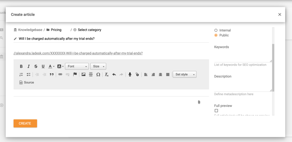 Erstellen eines Knowledge-Base-Artikels in LiveAgent
