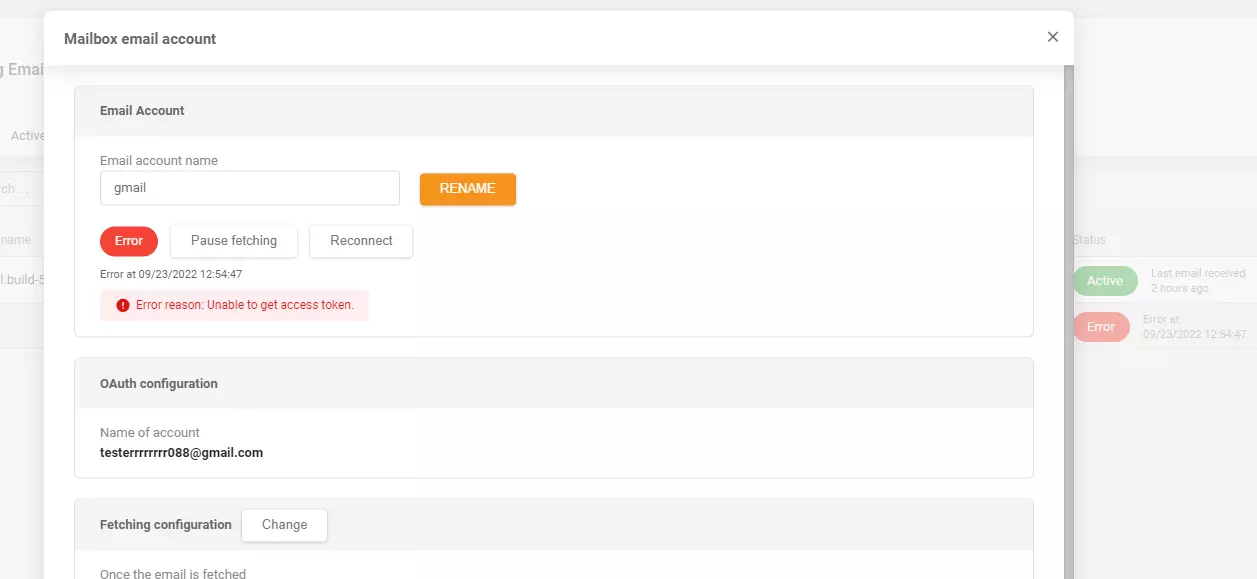 LiveAgent - Fehlermeldung nach Hinzufügen eines Gmail-Eingangskontos entfernt