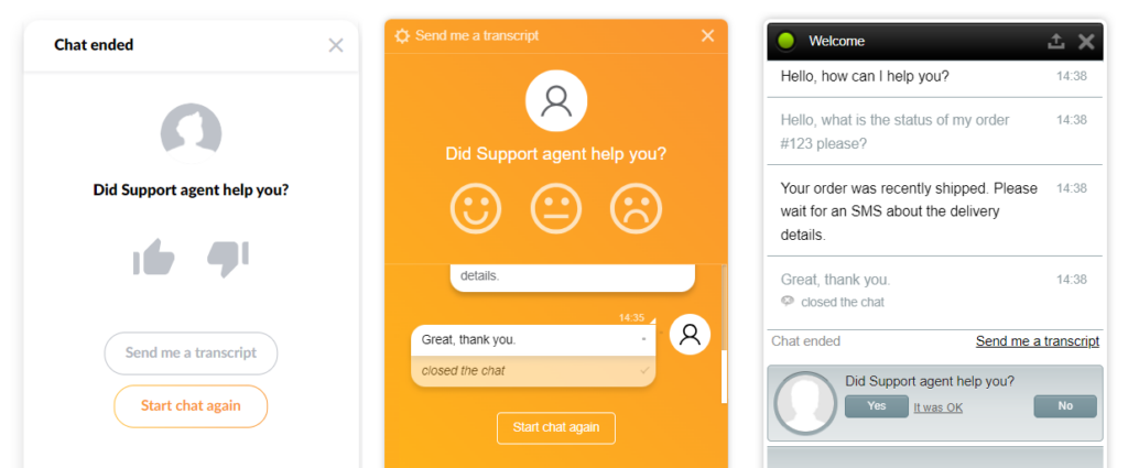 Image of post-chat survey, showing different options of agent ranking after live chat