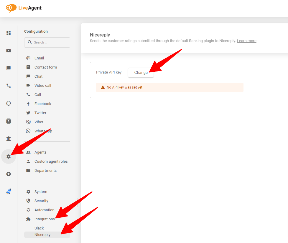 Hier platzieren Sie den generierten API-Schlüssel in Ihrem LiveAgent-Konto