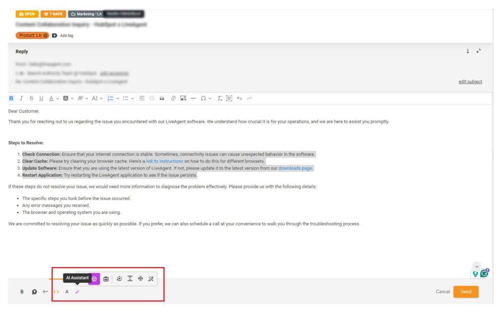 LiveAgent's KI-Answer-Assistant